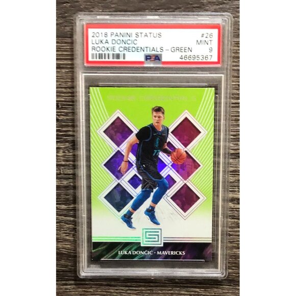 2018 Panini Status Luka Doncic Rookie Credentials Green PSA 9 Mint